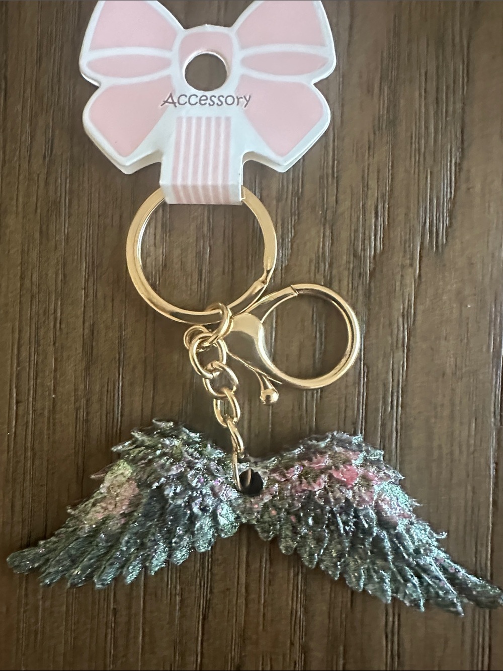 Angel Wing Keychain - Shimmering Pink & Green